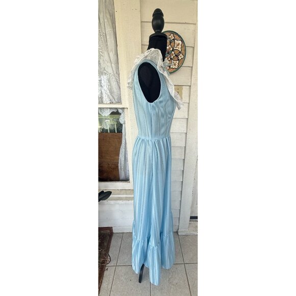 Vintage 70's Baby Blue Mai Dress With Lace Yoke Size Small - Picture 12 of 16